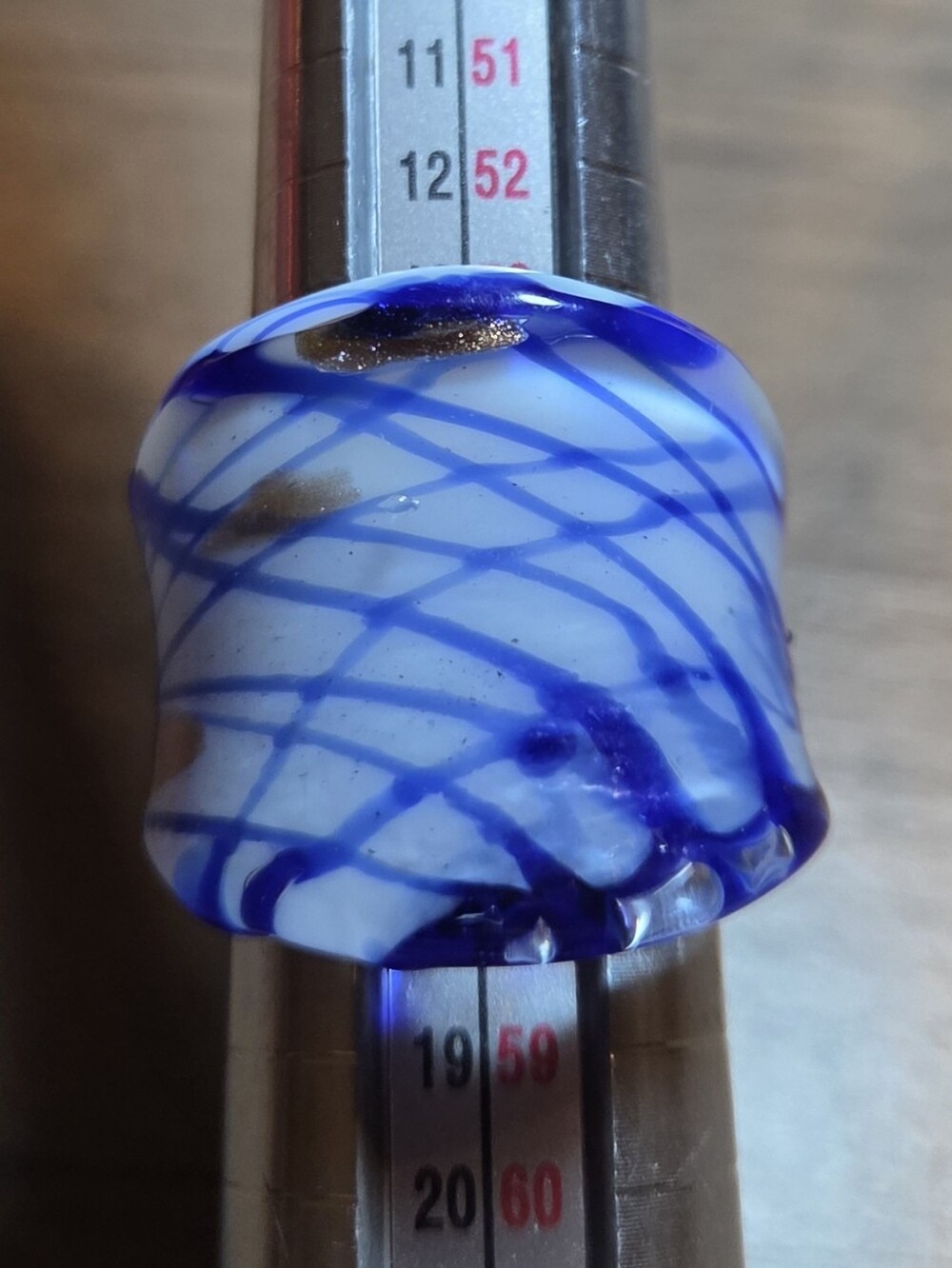 Handmade Blue Swirl Glass Ring - Bold Statement Size 7.5